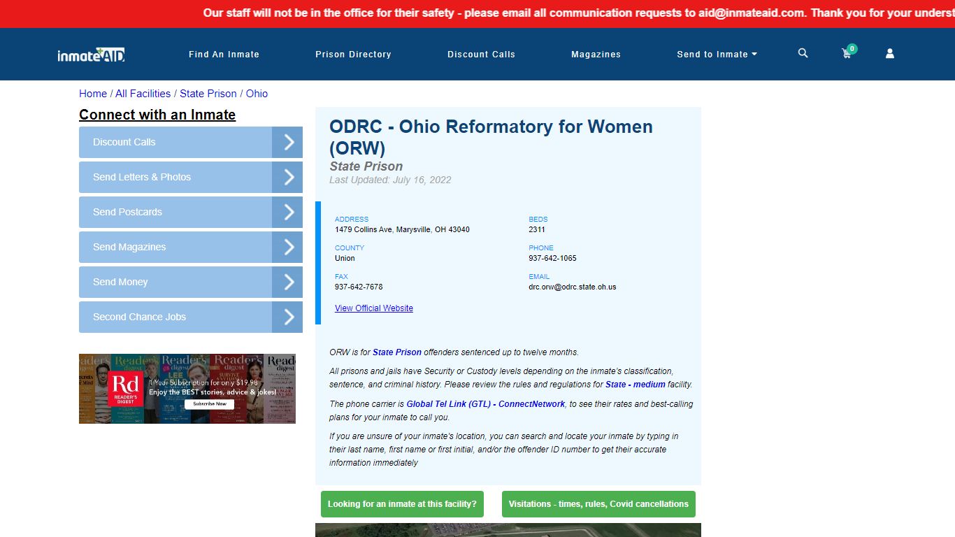 ODRC - Ohio Reformatory for Women (ORW) & Inmate Search ...